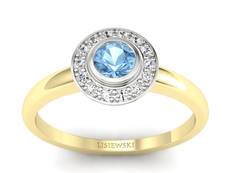 Pierścionek topaz i brylanty białe i złoto - P15168zba - 1