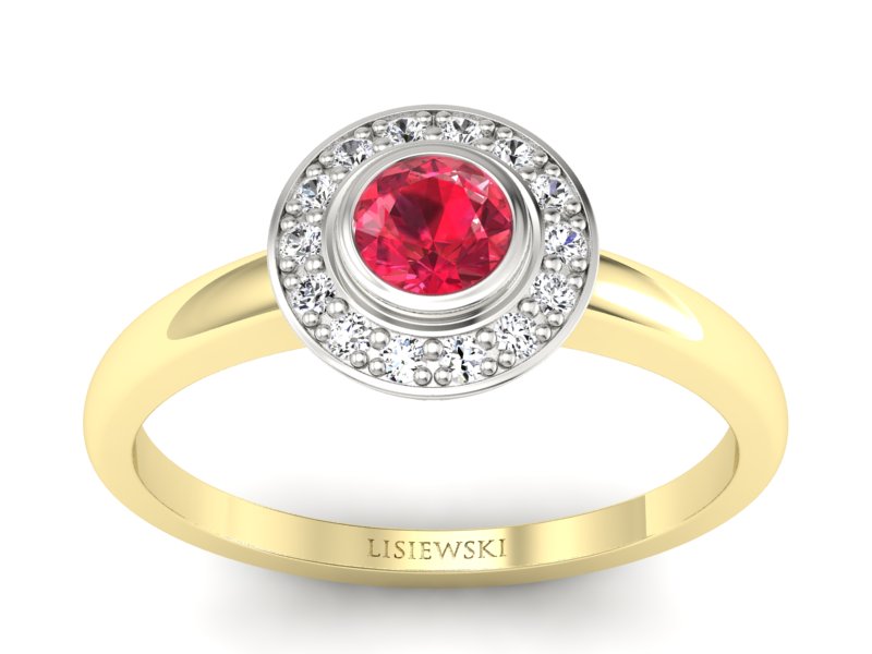 Złoty pierścionek z rubinem i brylantami - P15168zbr1 - 1