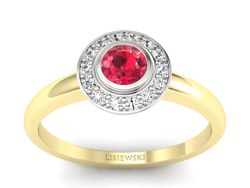 Złoty pierścionek z rubinem i brylantami - P15168zbr1
