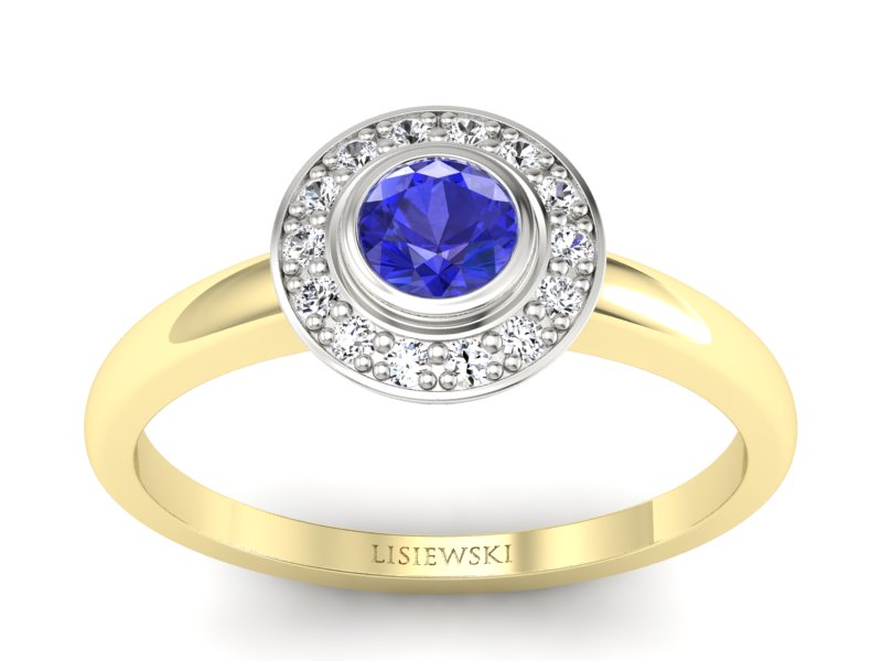 Złoty pierścionek szafir i diamenty złoto - P15168zbszc - 1