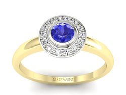 Złoty pierścionek szafir i diamenty złoto - P15168zbszc