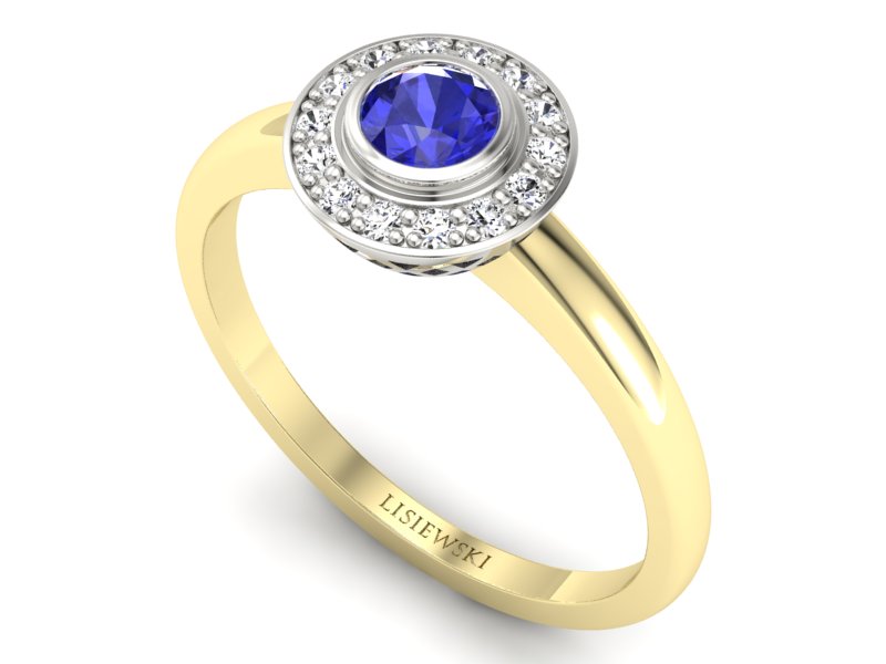 Złoty pierścionek szafir i diamenty złoto - P15168zbszc - 3