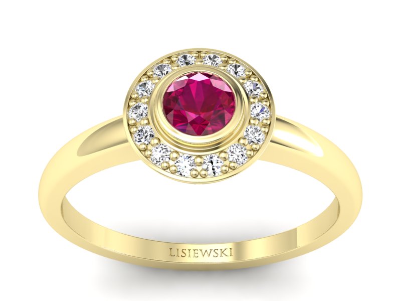 Złoty pierścionek z rubinem i brylantem - P15168zr - 1