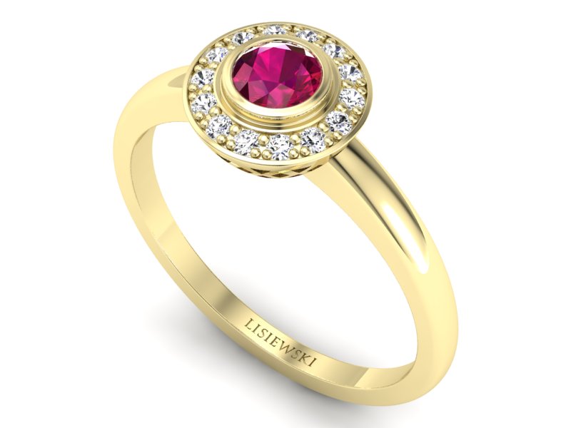 Złoty pierścionek z rubinem i brylantem - P15168zr - 3