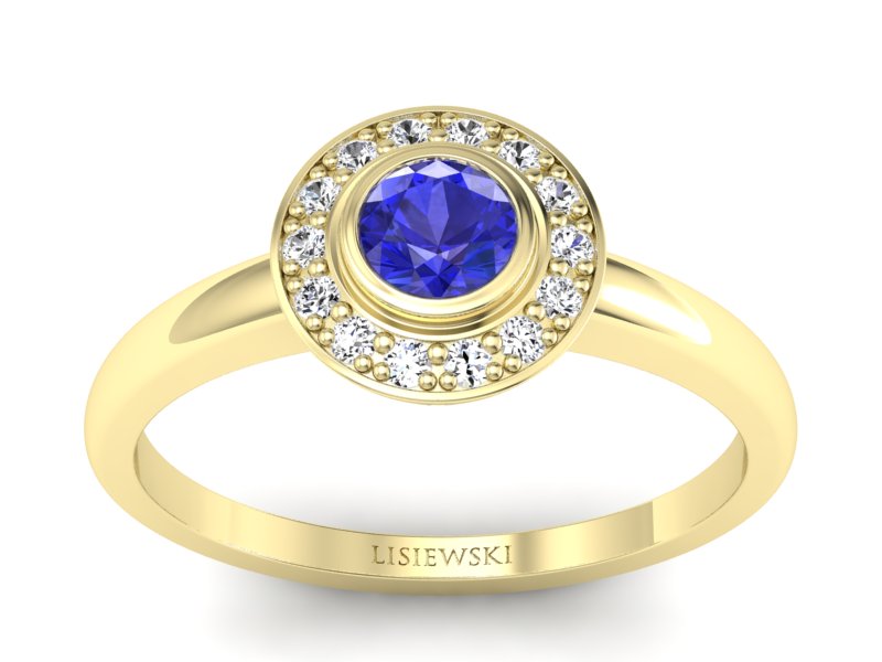 Złoty pierścionek z szafirem i brylantami - P15168zszc - 1
