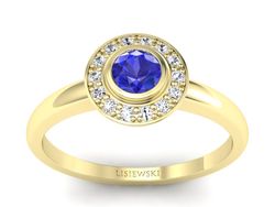 Złoty pierścionek z szafirem i brylantami - P15168zszc