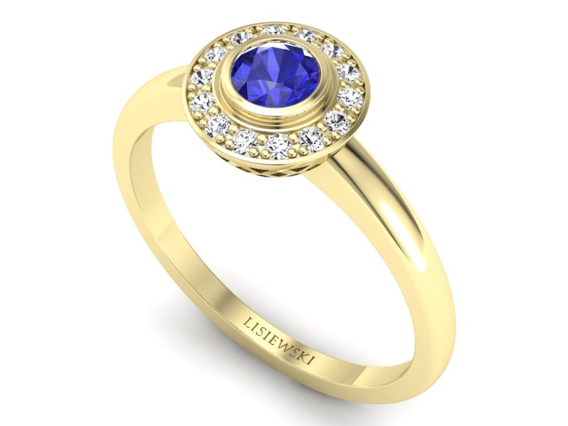 Złoty pierścionek z szafirem i brylantami - P15168zszc - 3