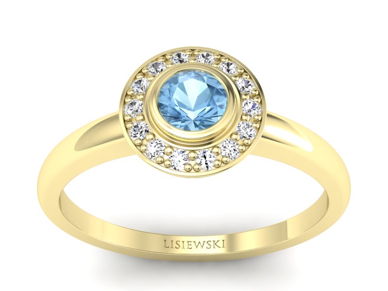 Złoty pierścionek z topazem i brylantami - P15168ztp - 1