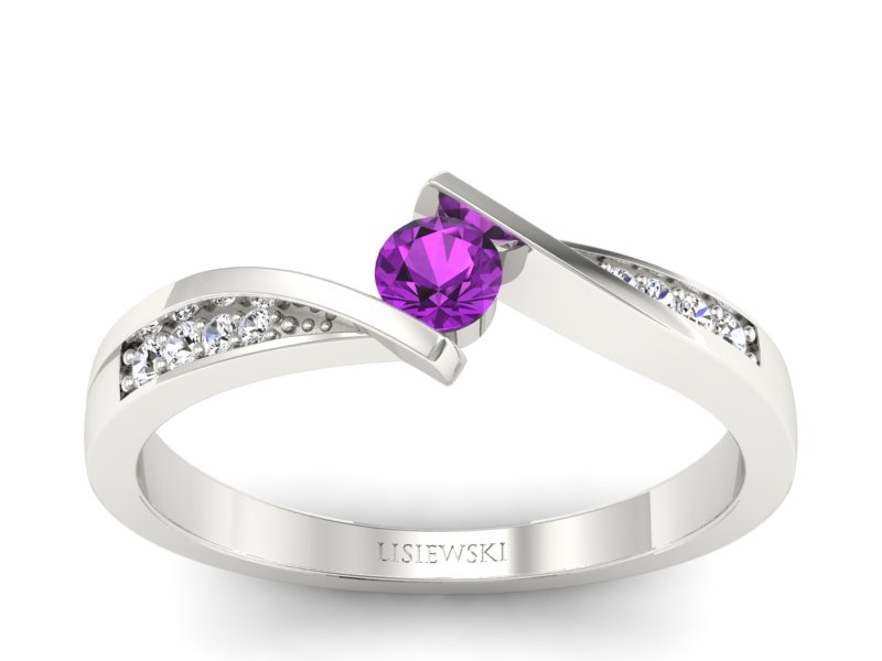 Złoty Pierścionek z ametystem i brylantami - P15169bam - 1