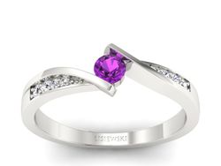 Złoty Pierścionek z ametystem i brylantami - P15169bam