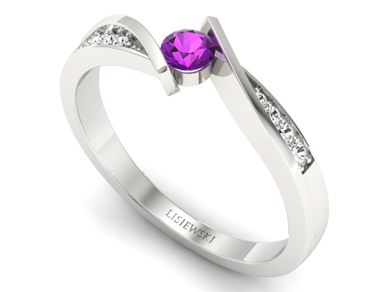 Złoty Pierścionek z ametystem i brylantami - P15169bam - 3