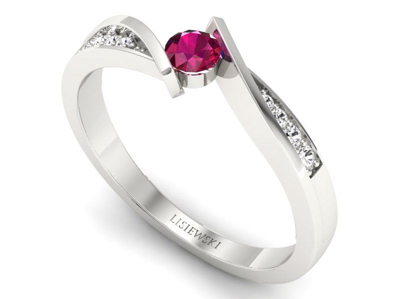 Pierścionek z rubinem i brylantami białe złoto - P15169br - 3