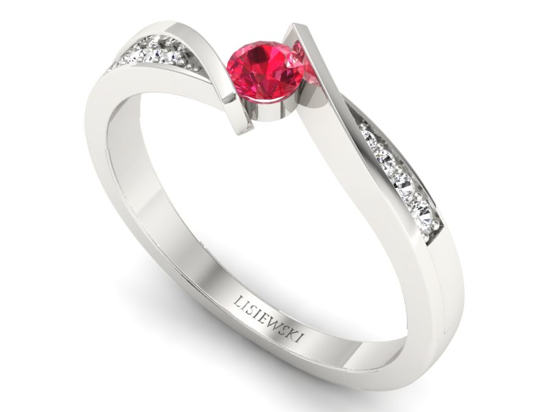 Pierścionek z rubinem i brylantami białe złoto - P15169br1 - 3