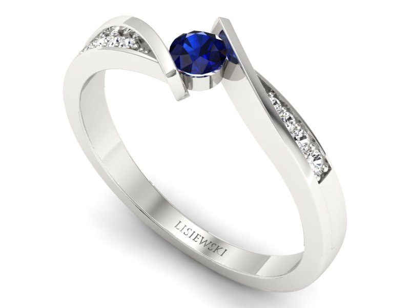 Pierścionek z szafirem i brylantami białe złoto - P15169bsz - 3