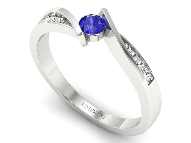 Pierścionek z szafirem i brylantami białe złoto - P15169bszc - 3