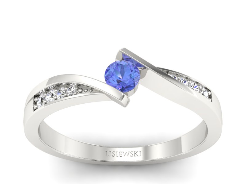 Pierścionek z tanzanitem białe złoto i brylantami - P15169bt - 1