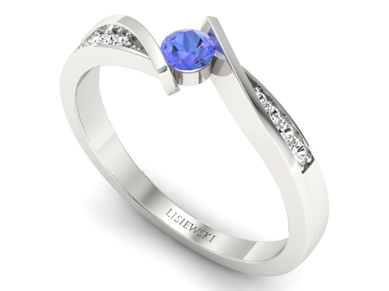 Pierścionek z tanzanitem białe złoto i brylantami - P15169bt - 3