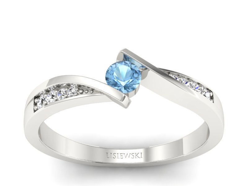 Pierścionek z topazem i brylantami białe złoto - P15169btp - 1