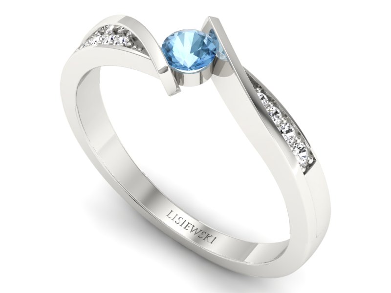 Pierścionek z topazem i brylantami białe złoto - P15169btp - 3