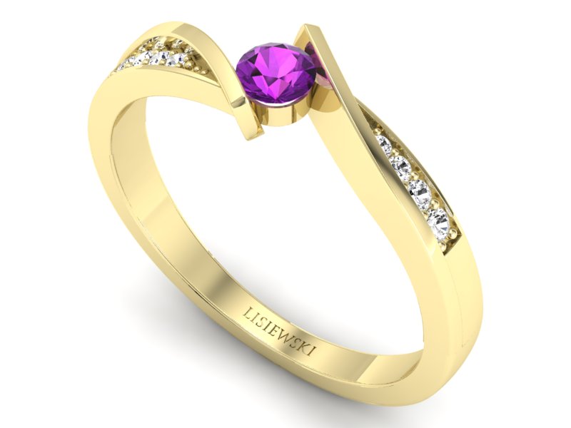 Pierścionek z ametystem i brylantami - P15169zam - 3
