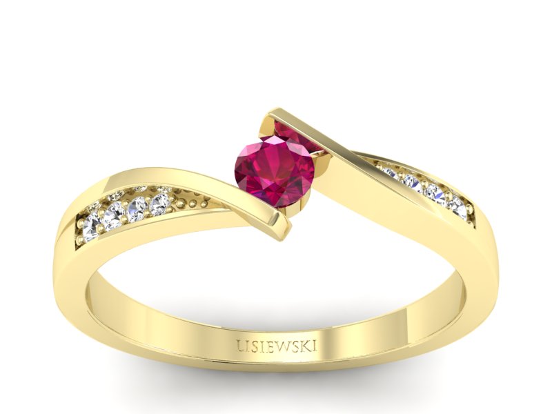 Złoty pierścionek z rubinem i brylantami - P15169zr - 1