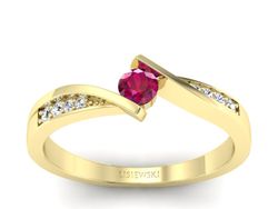 Złoty pierścionek z rubinem i brylantami - P15169zr