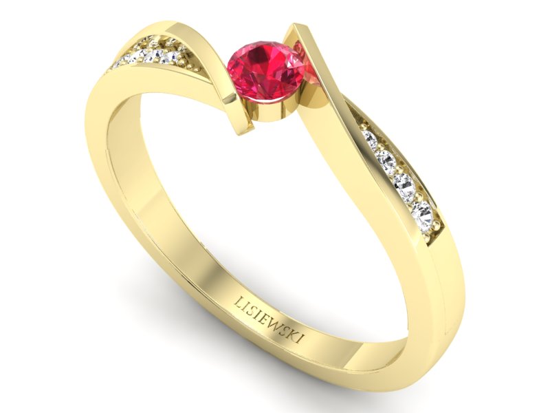Pierścionek z rubinem i brylantami złoto 585 - P15169zr1