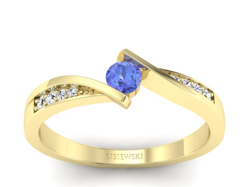 Pierścionek z tanzanitem i brylantami żółte złoto - P15169zt - 1