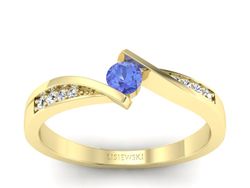 Pierścionek z tanzanitem i brylantami żółte złoto - P15169zt