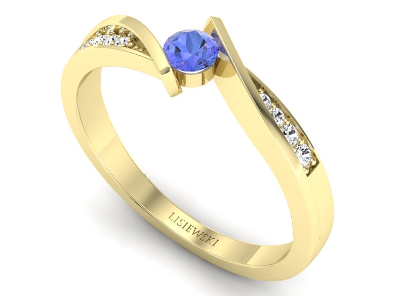 Pierścionek z tanzanitem i brylantami żółte złoto - P15169zt - 3