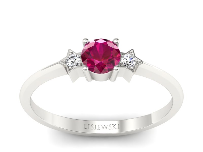 Pierścionek z rubinem i brylantami białe złoto - P15201br - 1