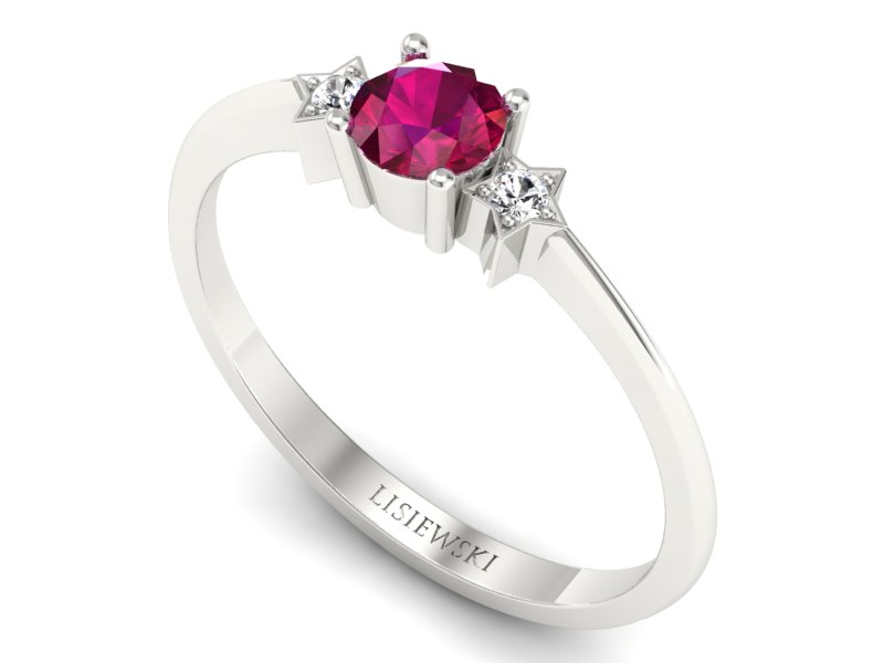 Pierścionek z rubinem i brylantami białe złoto - P15201br - 3