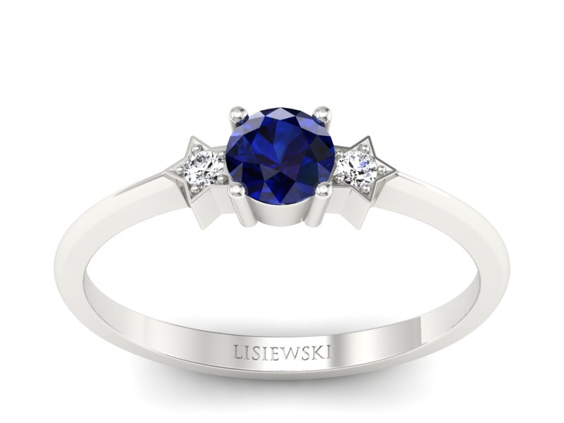 Pierścionek z szafirem i brylantami białe złoto - P15201bsz - 1