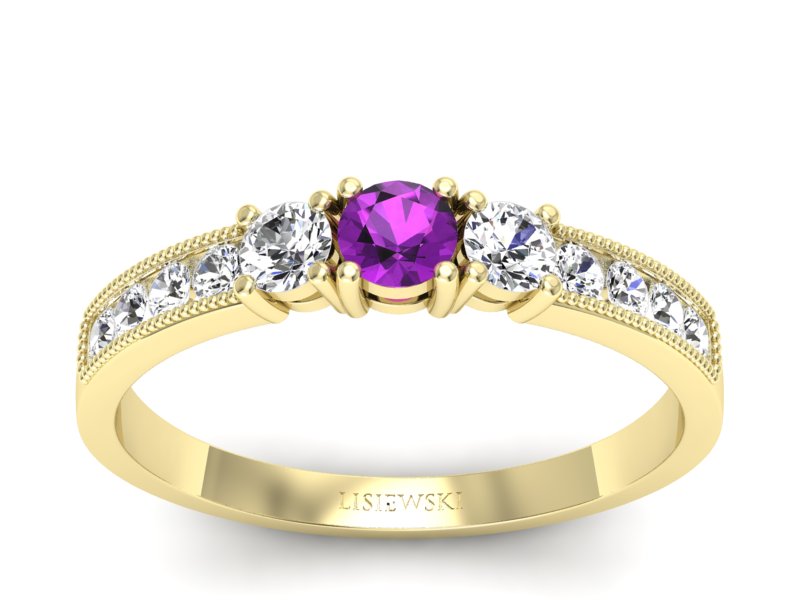 Pierścionek z ametystem i diamentami złoto 585 - p15204zat - 1