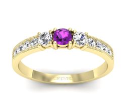 Pierścionek z ametystem i diamentami złoto 585 - p15204zat