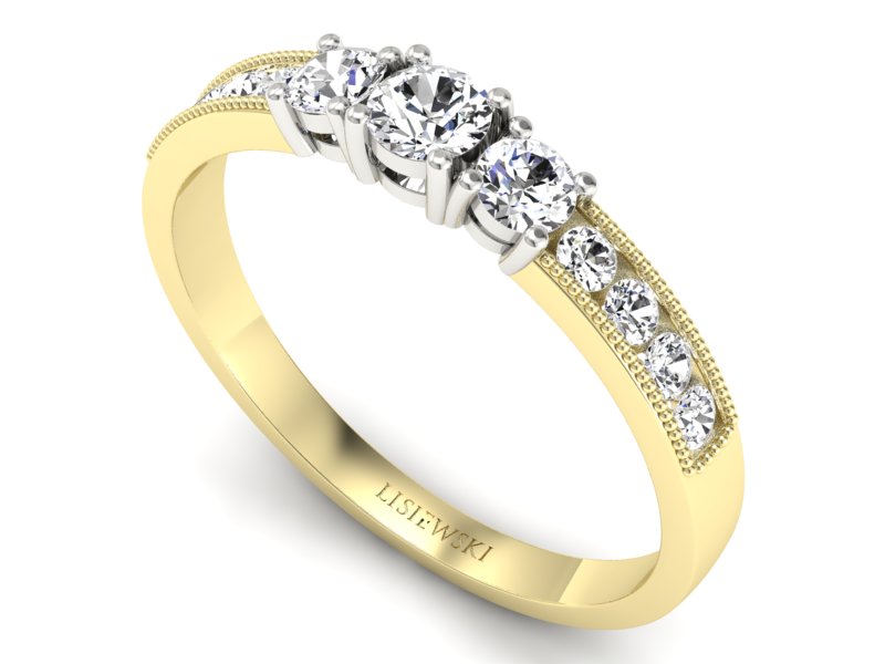 Pierścionek z diamentami żółte i białe złoto 585 - p15204zb - 3
