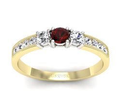 Pierścionek z granatem i brylantami złoto 585 - p15204zbgr