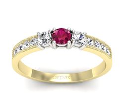 Pierścionek z rubinem z brylantami złoto 585 - p15204zbr