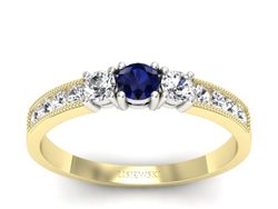 Złoty Pierścionek z szafirem i diamentami - p15204zbsz