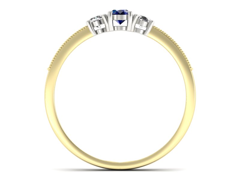 Złoty Pierścionek z szafirem i diamentami - p15204zbsz - 2