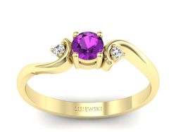 Pierścionek ametyst i brylanty żółte złoto 585 - P15210zam