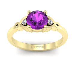 Pierścionek z ametystem i diamentami złoto 585 - P15211zam
