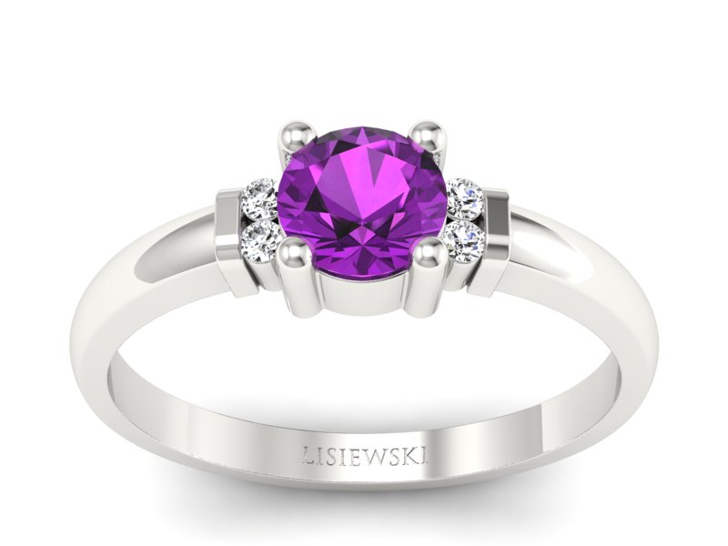 Złoty pierścionek z ametystem i brylantami - P15213bam - 1