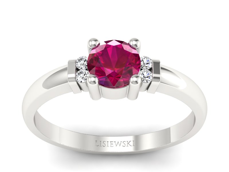 Pierścionek z rubinem i brylantami białe złoto - P15213br - 1