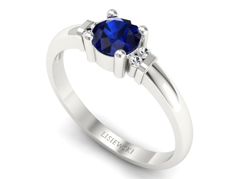 Pierścionek z szafirem i brylantami białe złoto - P15213bsz - 3