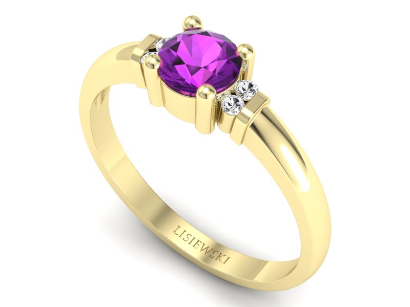 Pierścionek z ametystem i brylantami - P15213zam - 3
