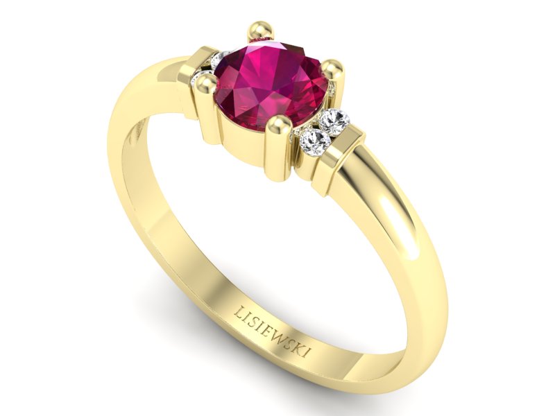 Złoty pierścionek z rubinem i brylantami - P15213zr - 3