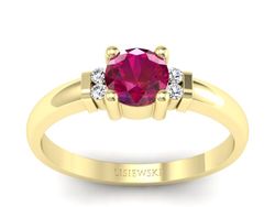 Złoty pierścionek z rubinem i brylantami - P15213zr