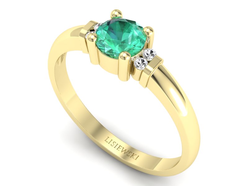 Złoty pierścionek ze szmaragdem i brylantem - P15213zszm - 3