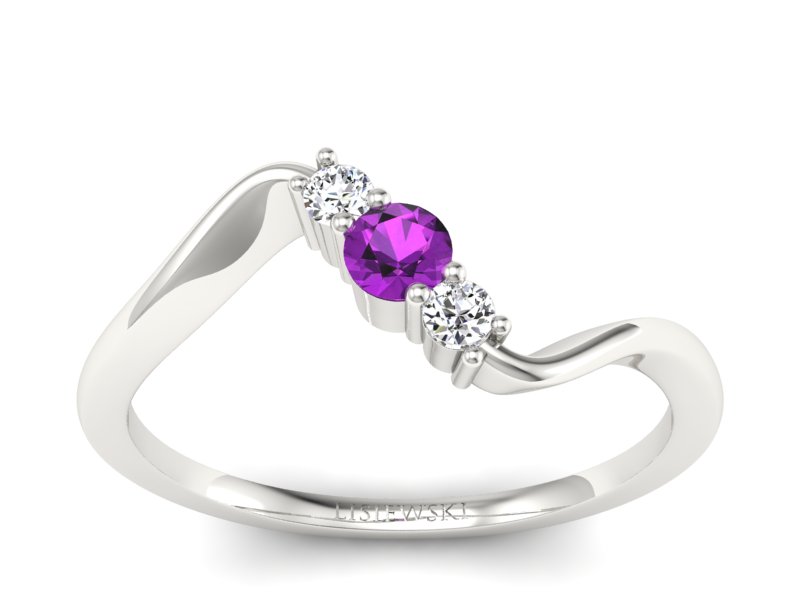 Złoty pierścionek z ametystem i brylantami - P15221bam - 1